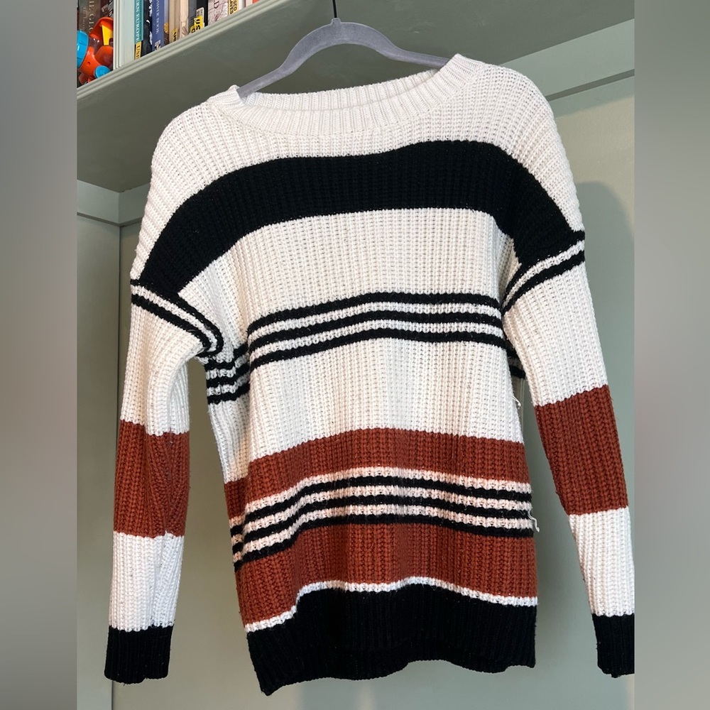 Zesica Long Sleeve Crewneck Striped Color Block Knot Sweater